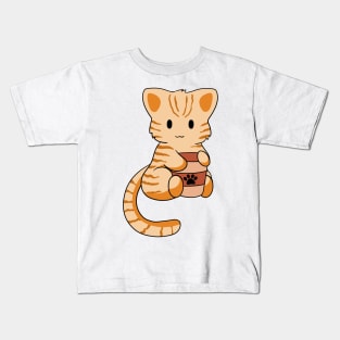 Orange Tabby Cat with Coffee Kids T-Shirt